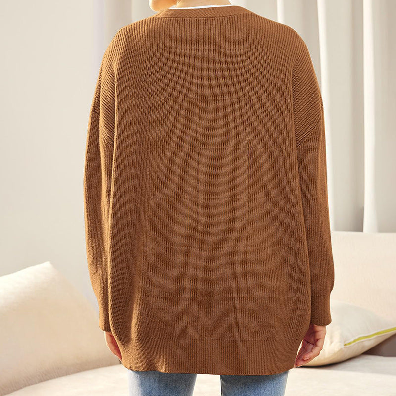 Qamaria Cardigan | Women's Autumn Oversized Button Cardigan with Ribbed Knit