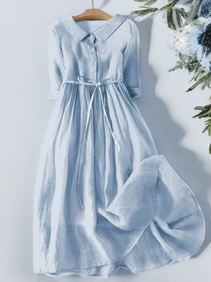 Urmila Dress | Elegant Cotton Midi Dress with Short Sleeves