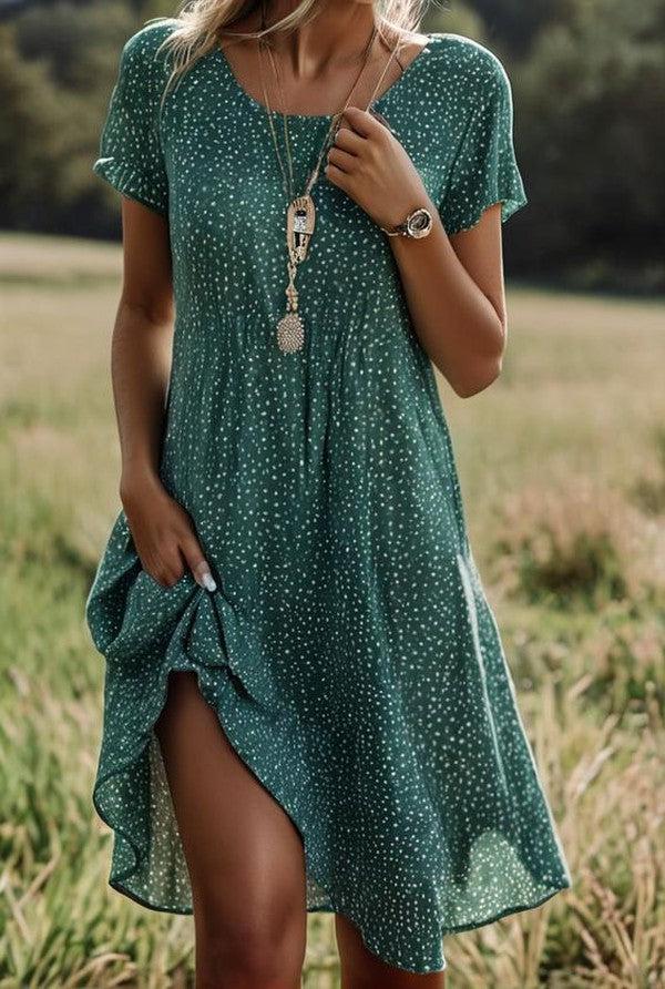 Bexira Mini Dress | Green Polka Dot Short-Sleeve Summer Dress for Women