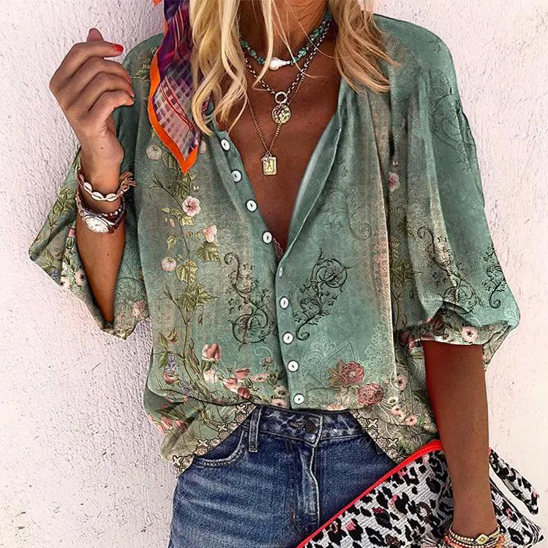 Elenya Blouse | Printed Summer Blouse for Women with Button-Down Front and Half Sleeves