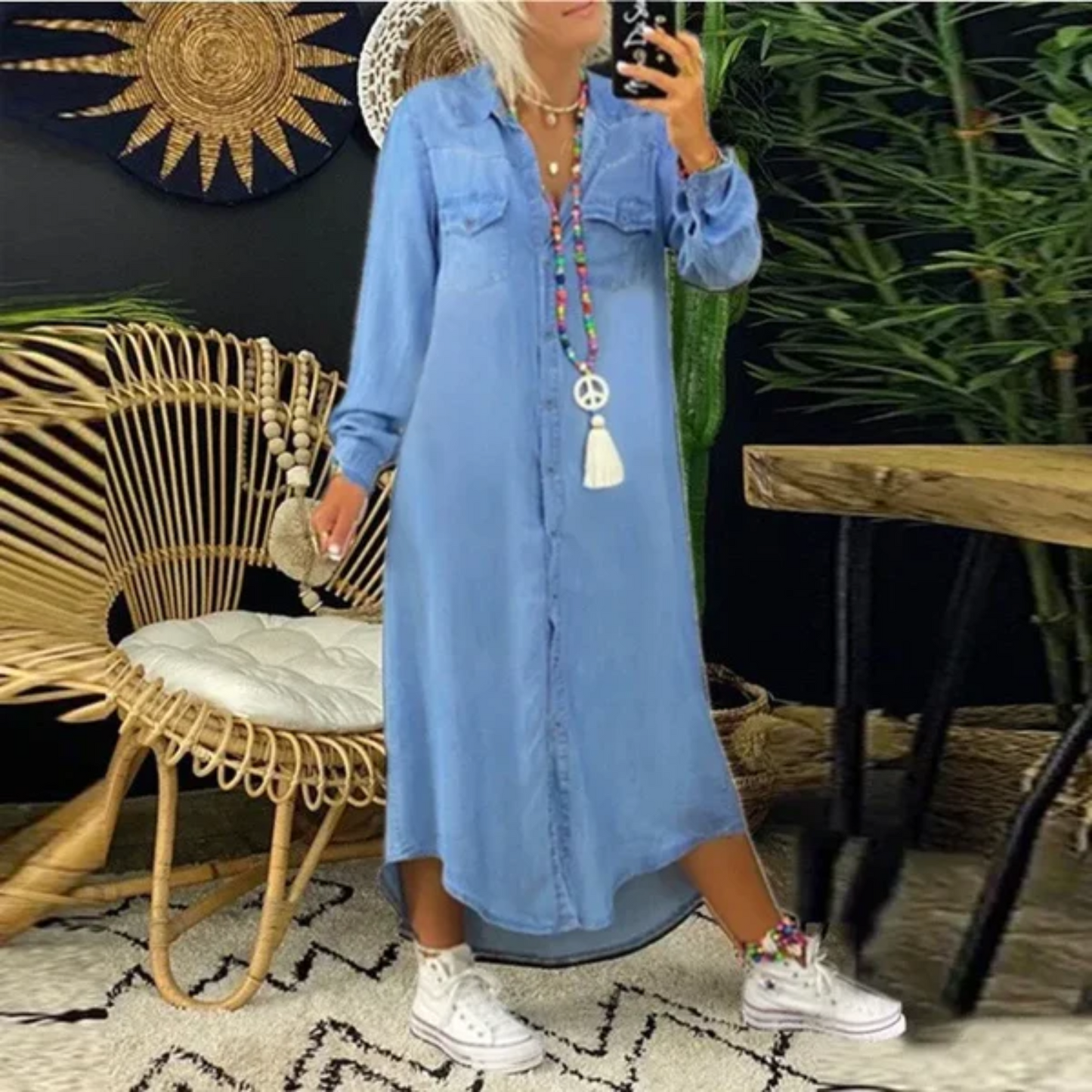 Yalena Denim Dress | Women’s Long Button-Down Denim Dress with Classic Fit