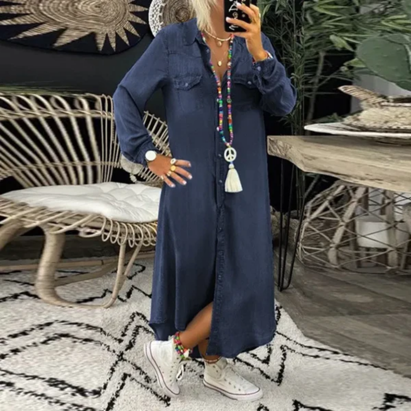 Yalena Denim Dress | Women’s Long Button-Down Denim Dress with Classic Fit