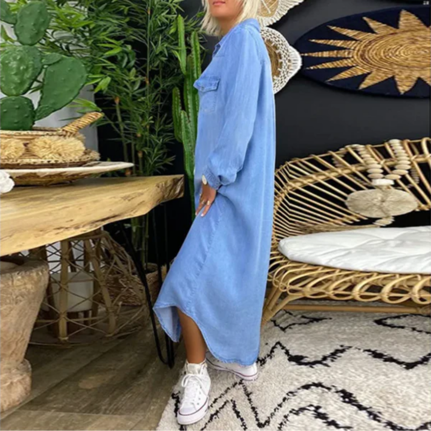 Yalena Denim Dress | Women’s Long Button-Down Denim Dress with Classic Fit