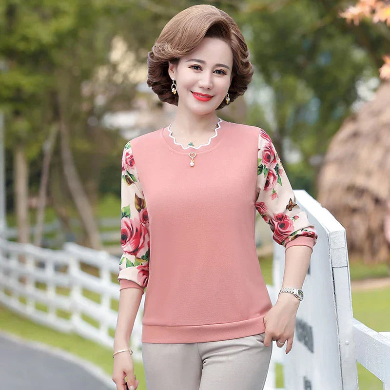 Dorcas Blouse | Spring Style Chiffon Blouse with Floral Sleeves