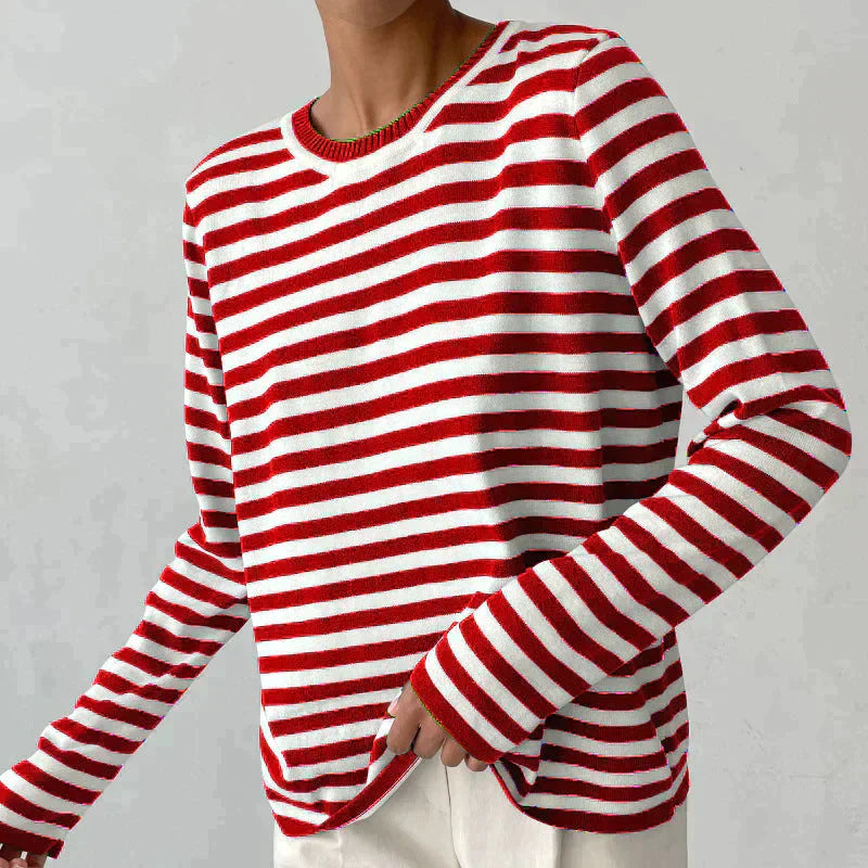 Francene Women's Sweater | Striped Long Sleeve Loose Fit Sweater