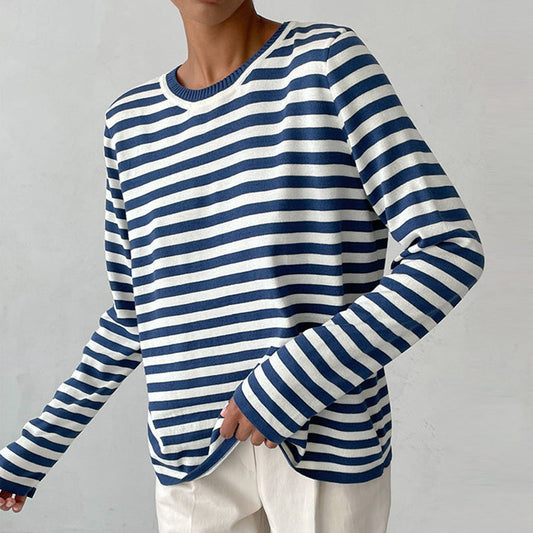 Emma T-Shirt | Elegant Striped Long Sleeve Top