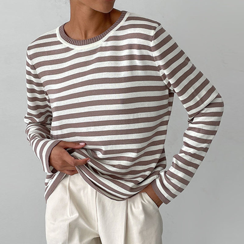 Francene Women's Sweater | Striped Long Sleeve Loose Fit Sweater