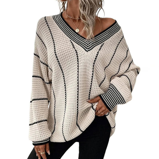 Olinda Jumper | Women's Winter Striped V-Neck Knit Jumper