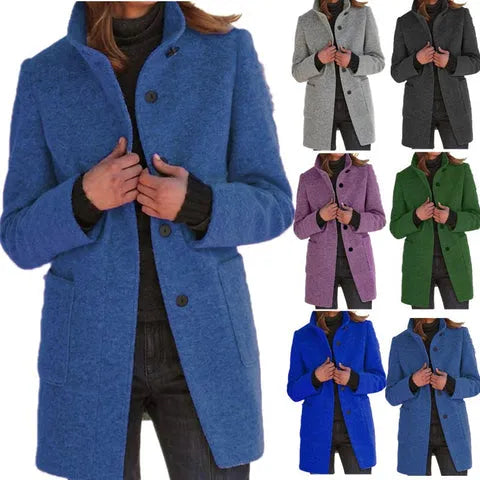 Gillian Retro Wool Coat | Button-Up Turtleneck Jacket