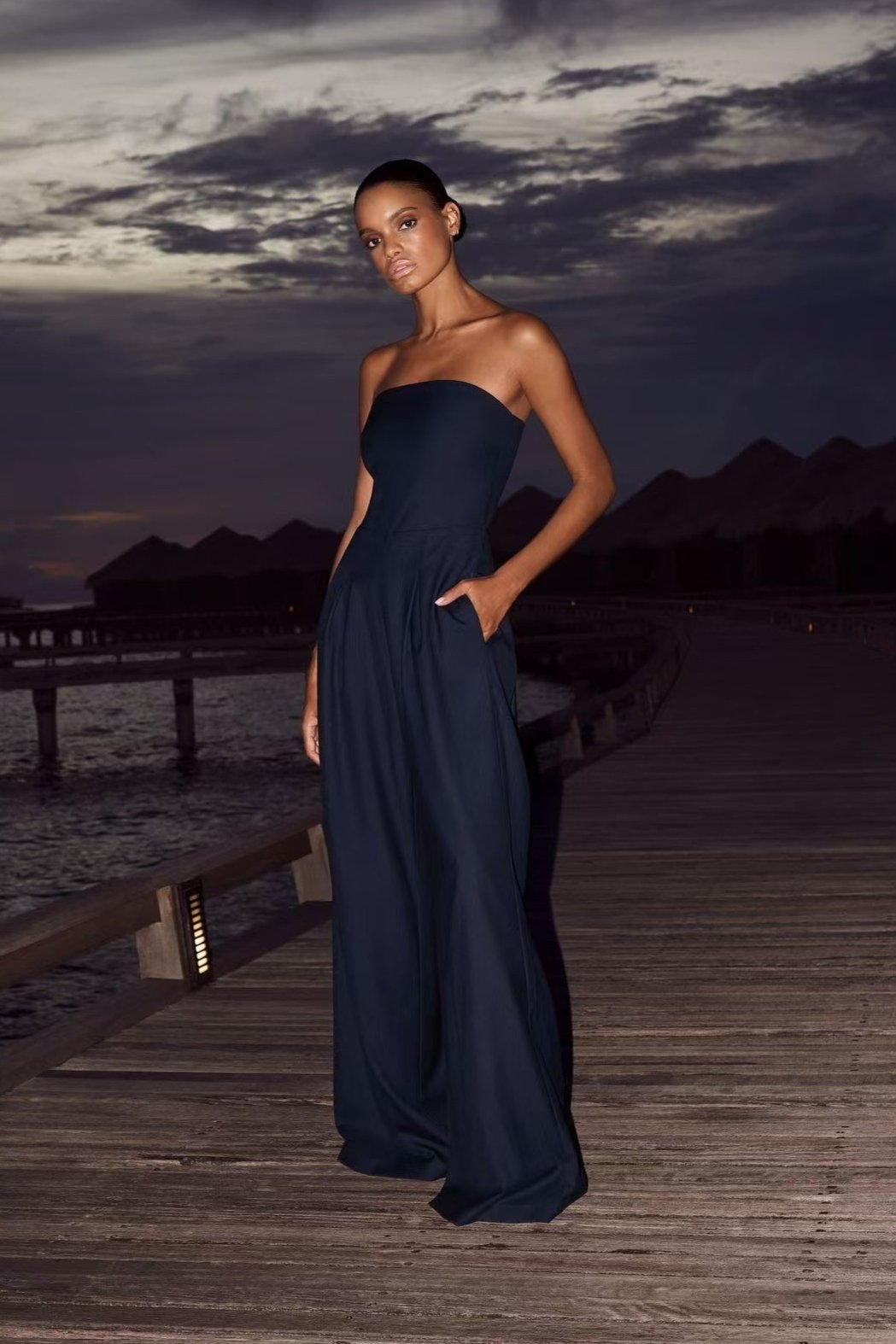 Iolanthe Jumpsuit | Navy Strapless Wide-Leg Jumpsuit