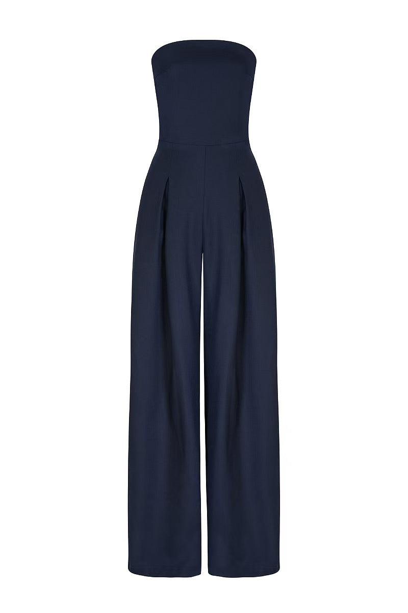 Iolanthe Jumpsuit | Navy Strapless Wide-Leg Jumpsuit