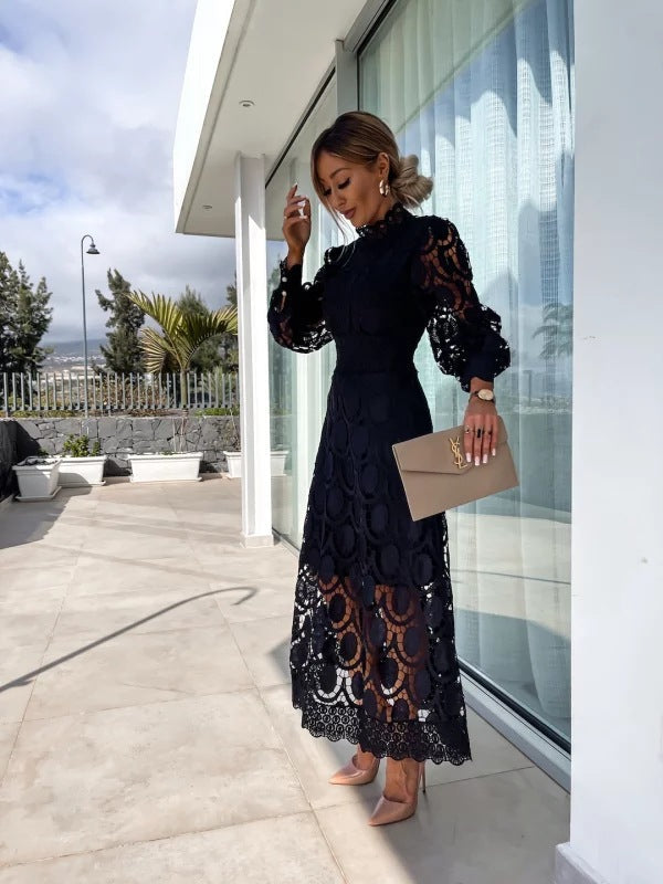 Yasira Lace Dress | Women’s Elegant Midi Lace Dress with Flowy Skirt