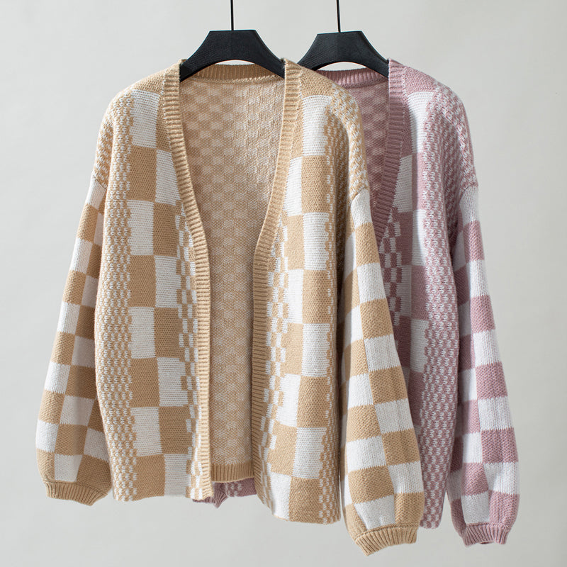 Odina Cardigan | Women's Autumn Casual Checked Knitted Cardigan