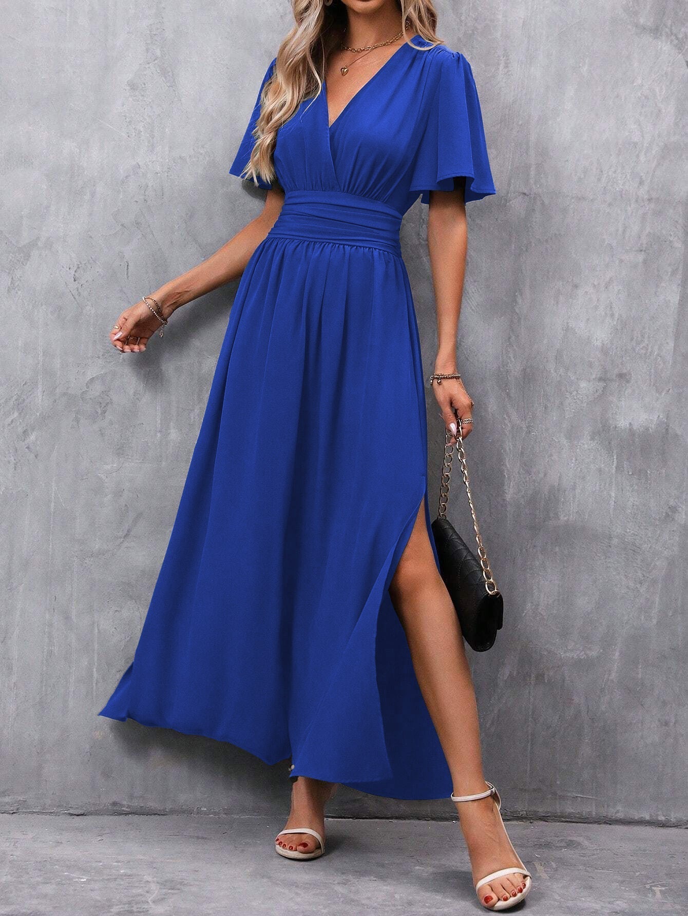 Qoria Dress | Women's Autumn V-Neck Maxi Dress with Side Slit