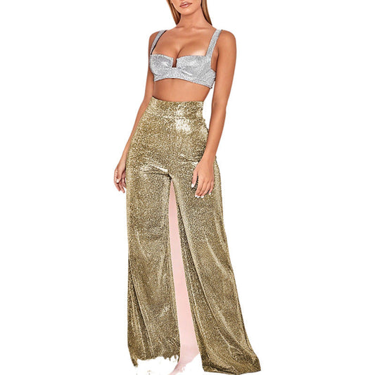 Isadora Metallic Wide-Leg Pants | Elegant & Glamorous