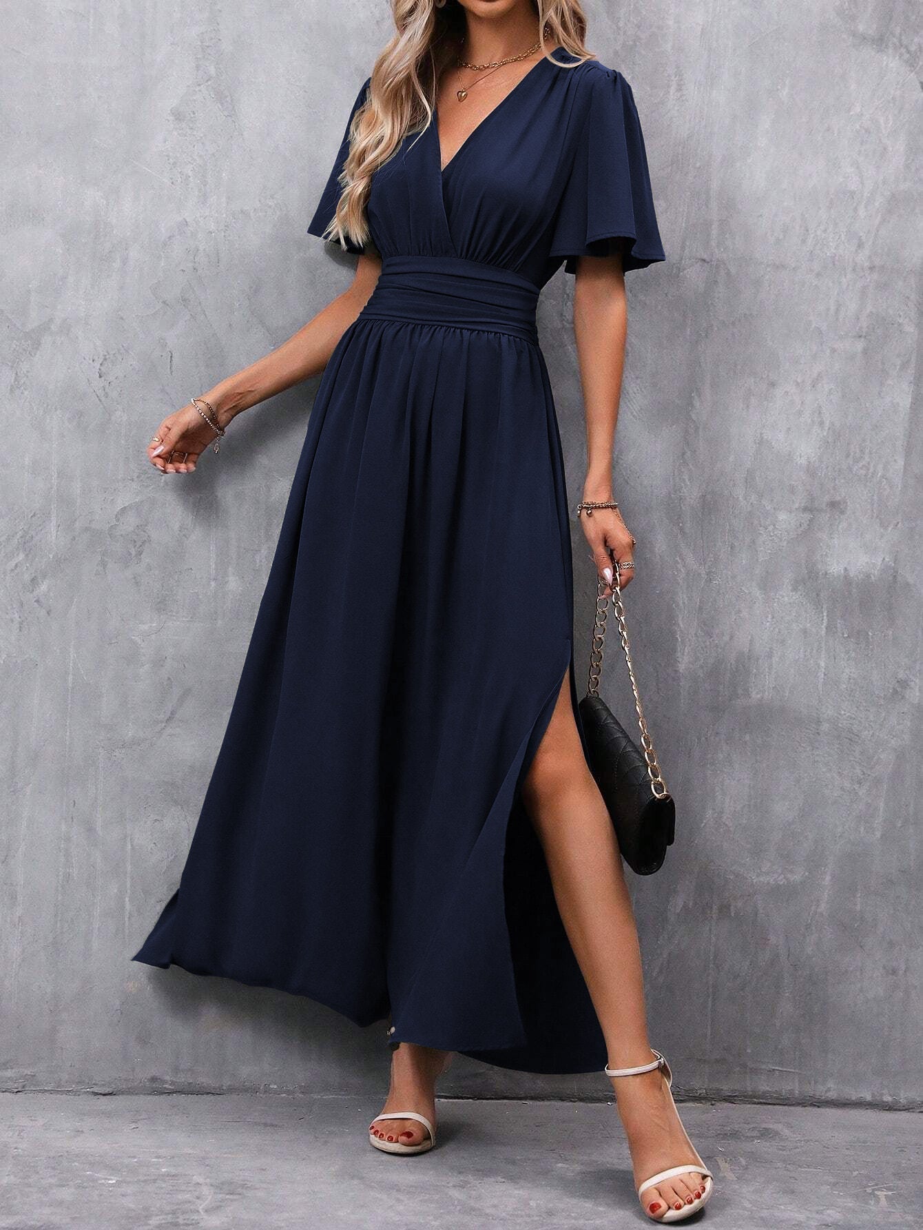 Qoria Dress | Women's Autumn V-Neck Maxi Dress with Side Slit