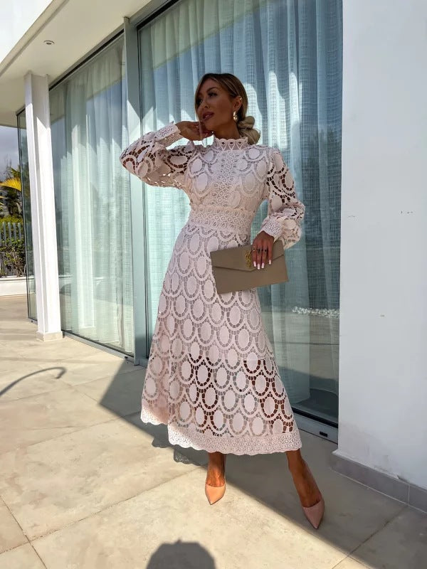 Yasira Lace Dress | Women’s Elegant Midi Lace Dress with Flowy Skirt