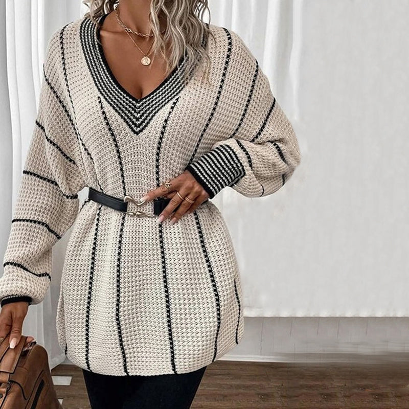 Olinda Jumper | Women's Winter Striped V-Neck Knit Jumper