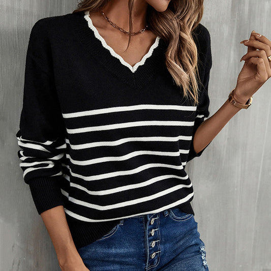 Norra Jumper | Women's Autumn Casual Striped V-Neck Jumper