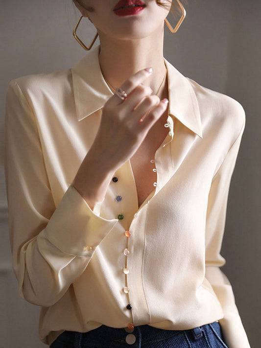 Jaylene Women's Vintage Lapel Shirt | Classic Solid Color