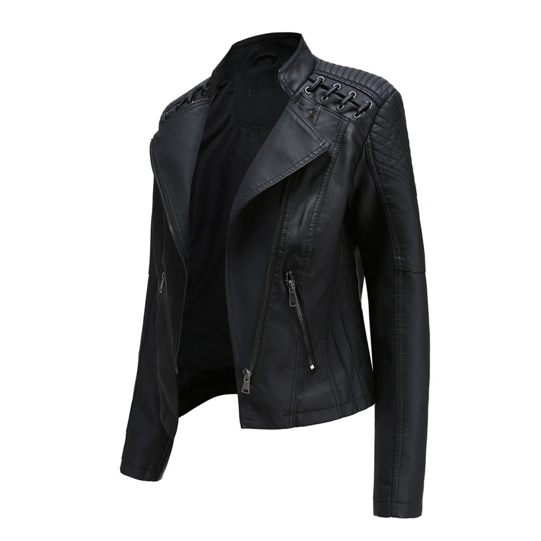 Juliette Jacket | Chic Faux Leather Jacket with Lace-Up Shoulder Detail