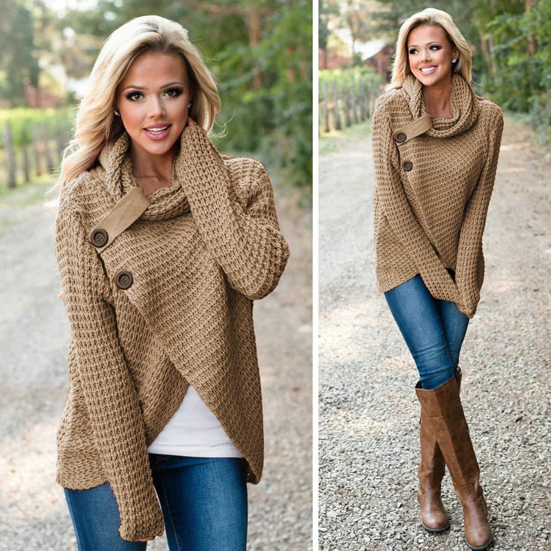 Ioanna Sweater | Cozy Knitted Wrap Sweater with Cowl Neck