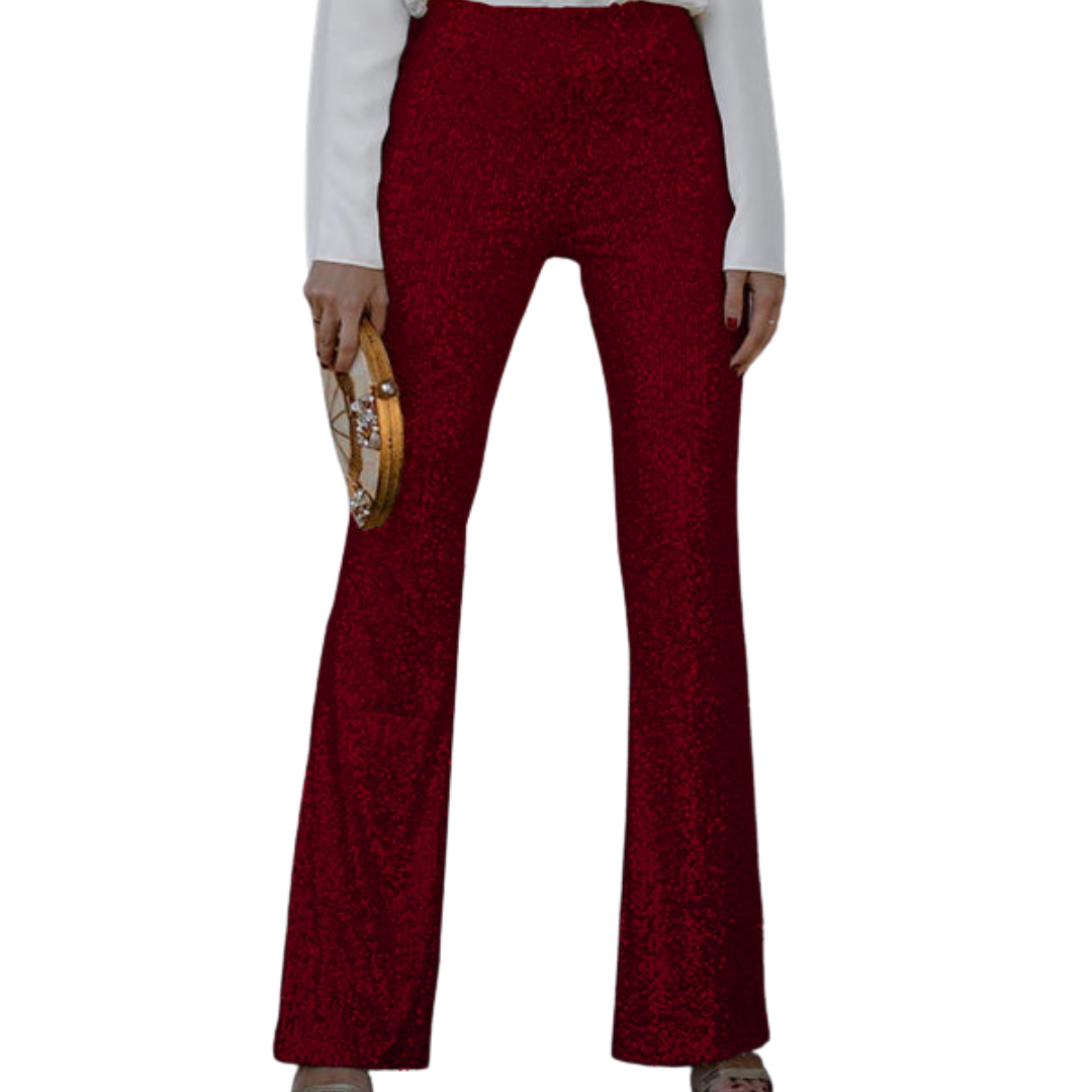Lilia Pants | High-Rise Elastic Waist Sparkling Flare Pants