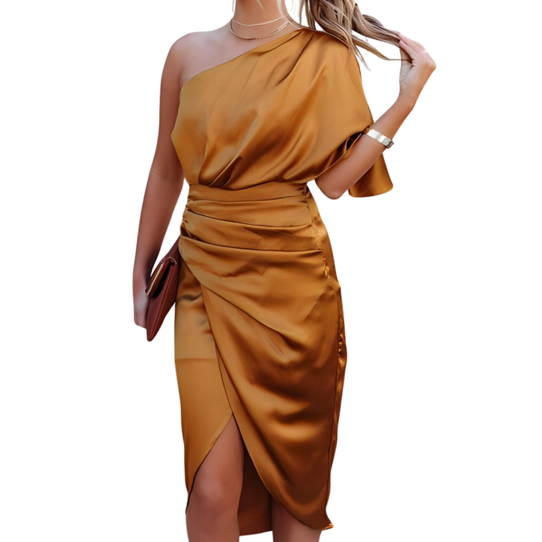 Fidela Women's Dress | Elegant Silk One-Sleeve Party Dress