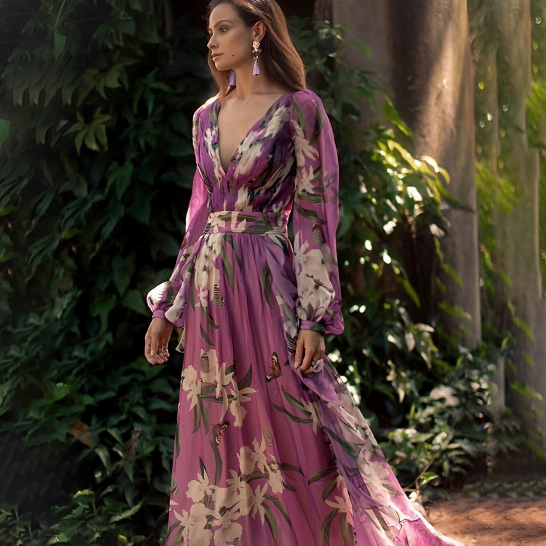 Yanet Chiffon Dress | Women’s Floral Chiffon Dress with Flowy Lightweight Fit