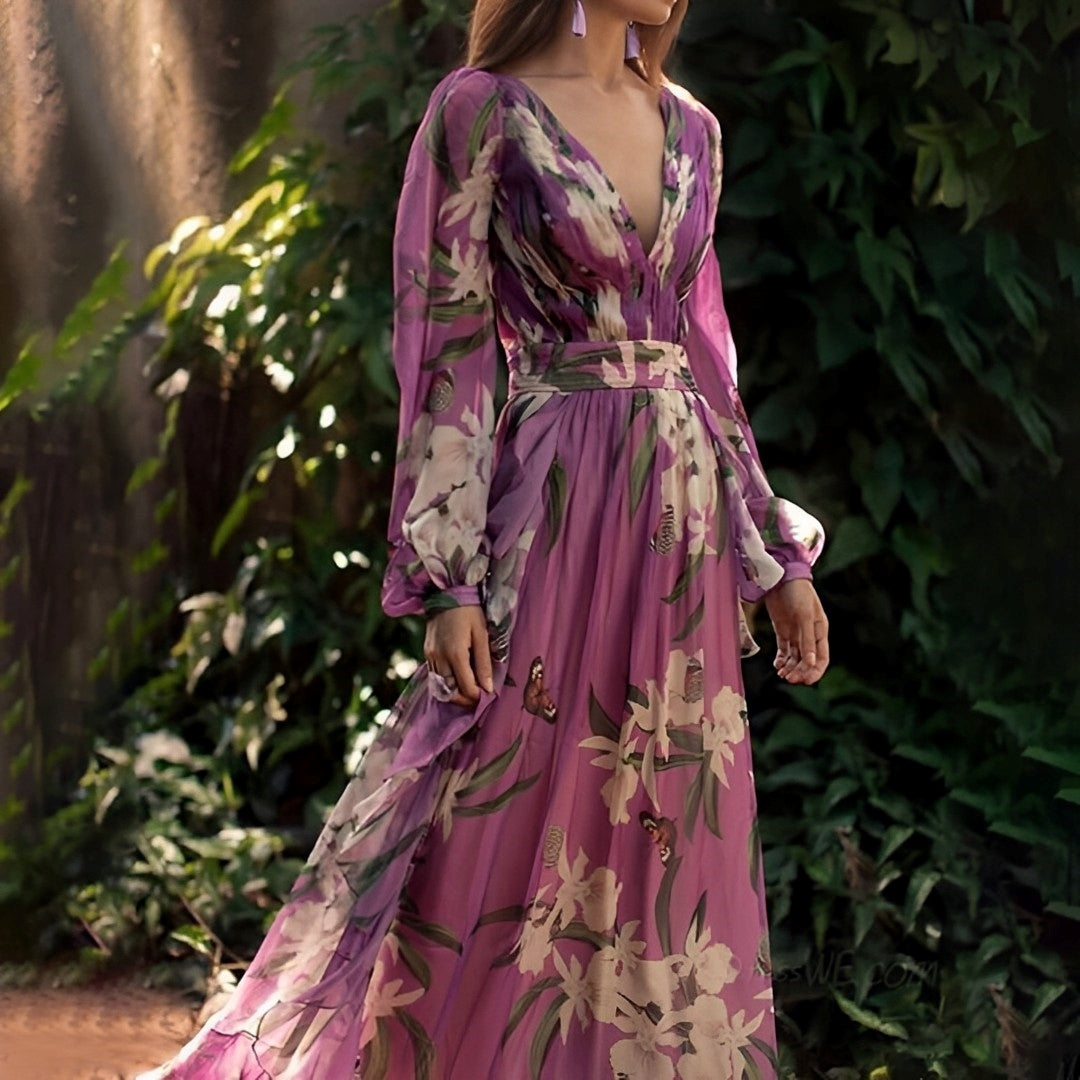 Yanet Chiffon Dress | Women’s Floral Chiffon Dress with Flowy Lightweight Fit