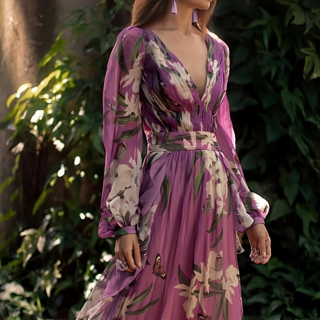 Yanet Chiffon Dress | Women’s Floral Chiffon Dress with Flowy Lightweight Fit