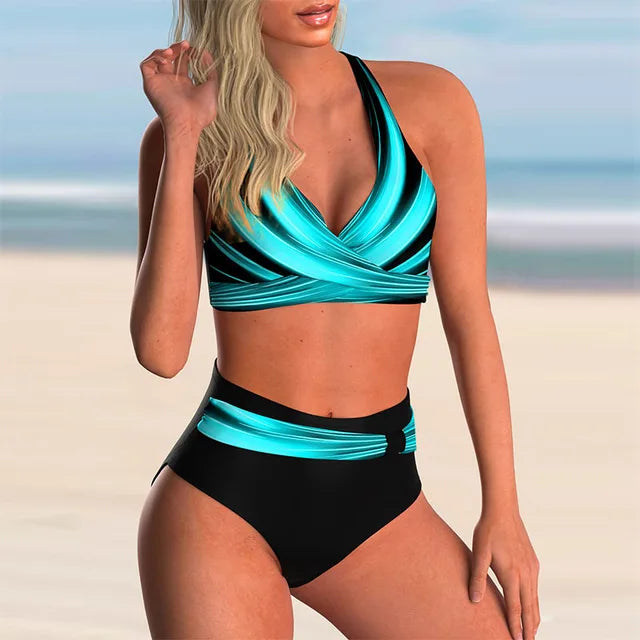 Tanesha Bikini | High-Waisted Push-Up Halter Bikini Set
