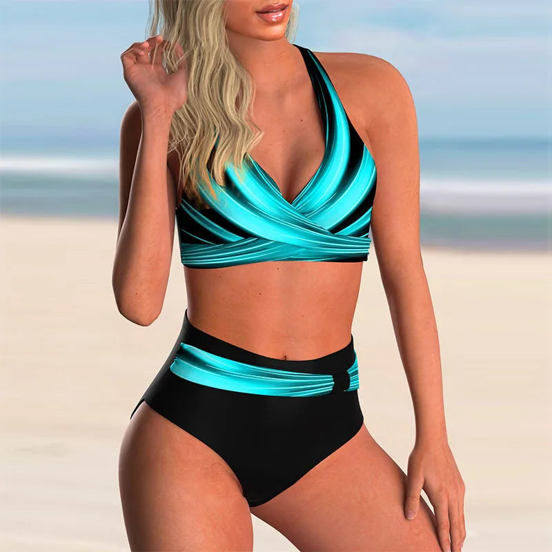 Tanesha Bikini | High-Waisted Push-Up Halter Bikini Set