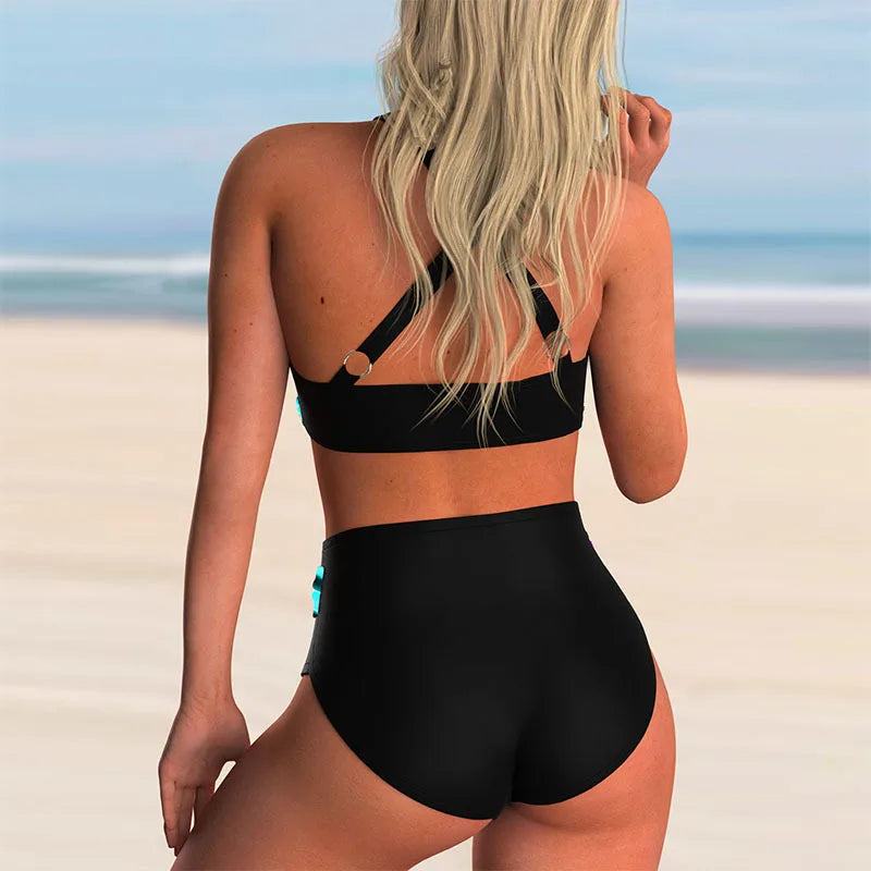 Tanesha Bikini | High-Waisted Push-Up Halter Bikini Set