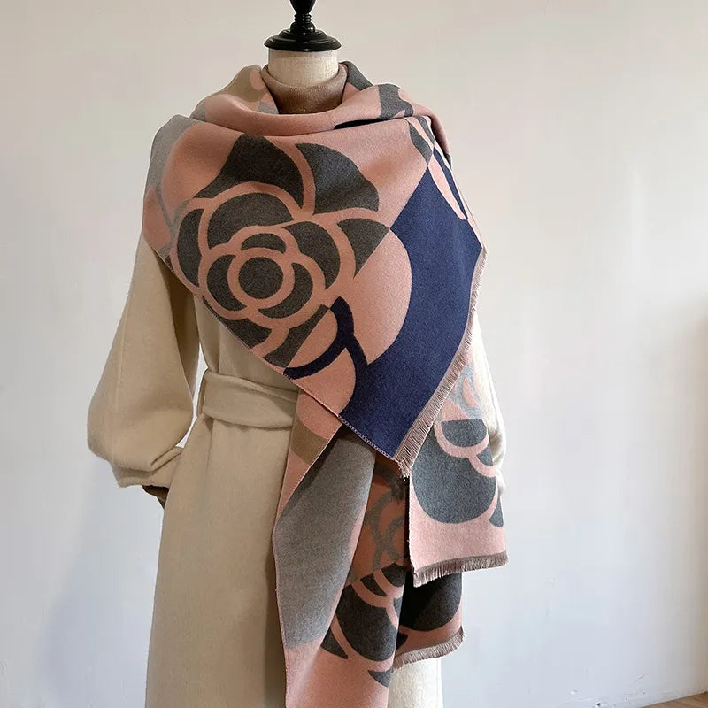 Jossie Reversible Cashmere Scarf | Floral Motif & Luxurious Warmth