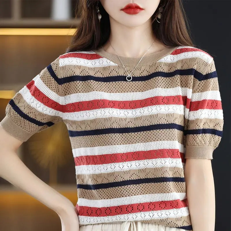 Ihsan Sweater | Striped Short-Sleeve Knit Top