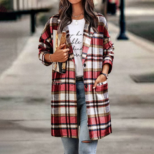 Nicolette Coat | Women's Autumn Plaid Long Coat