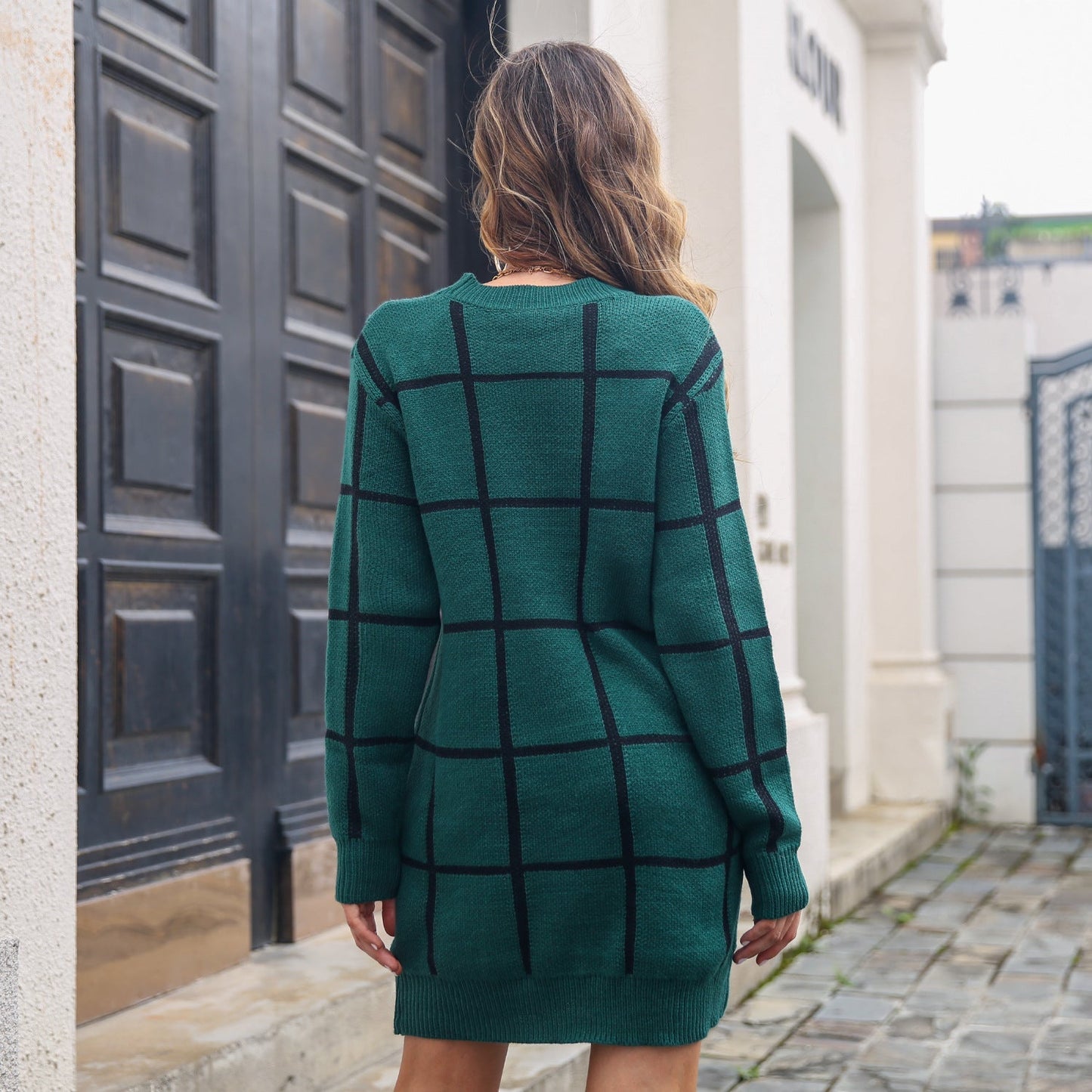 Frankie Oversized Sweater | Green Checkered Knit Sweater