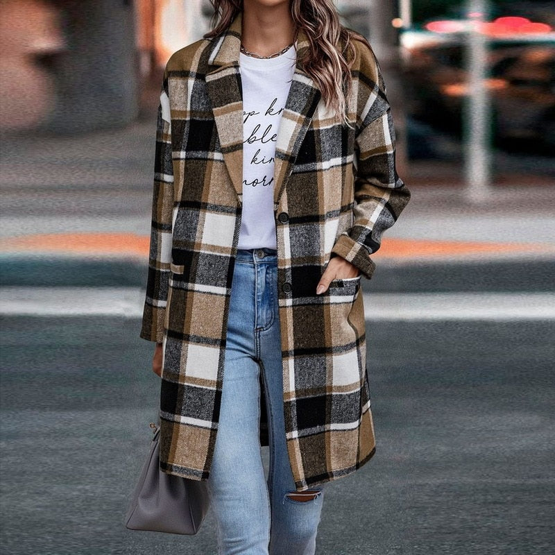 Nicolette Coat | Women's Autumn Plaid Long Coat