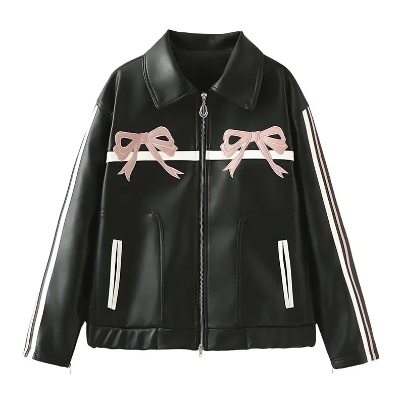 Iona Jacket | Vintage Faux Leather Jacket with Bow Details