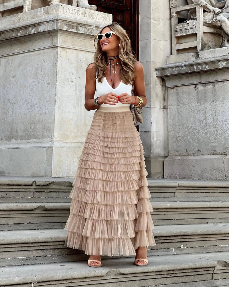 Zella Tulle Skirt | Women’s Layered Flowy Tulle Skirt with Elastic Waist