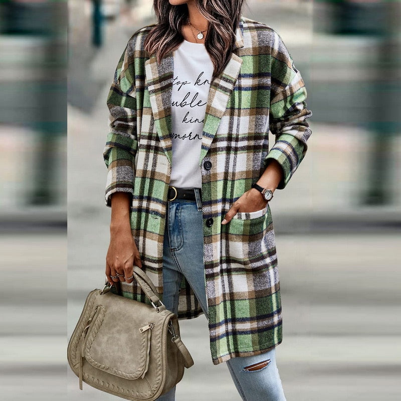 Nicolette Coat | Women's Autumn Plaid Long Coat