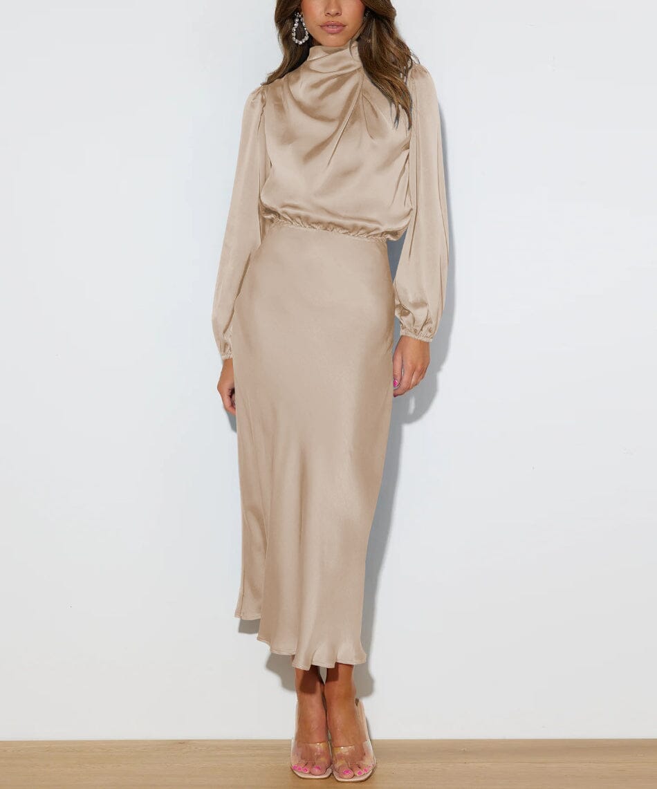 Kahlia Dress | Women's Elegant Silk Dress with Long Sleeves