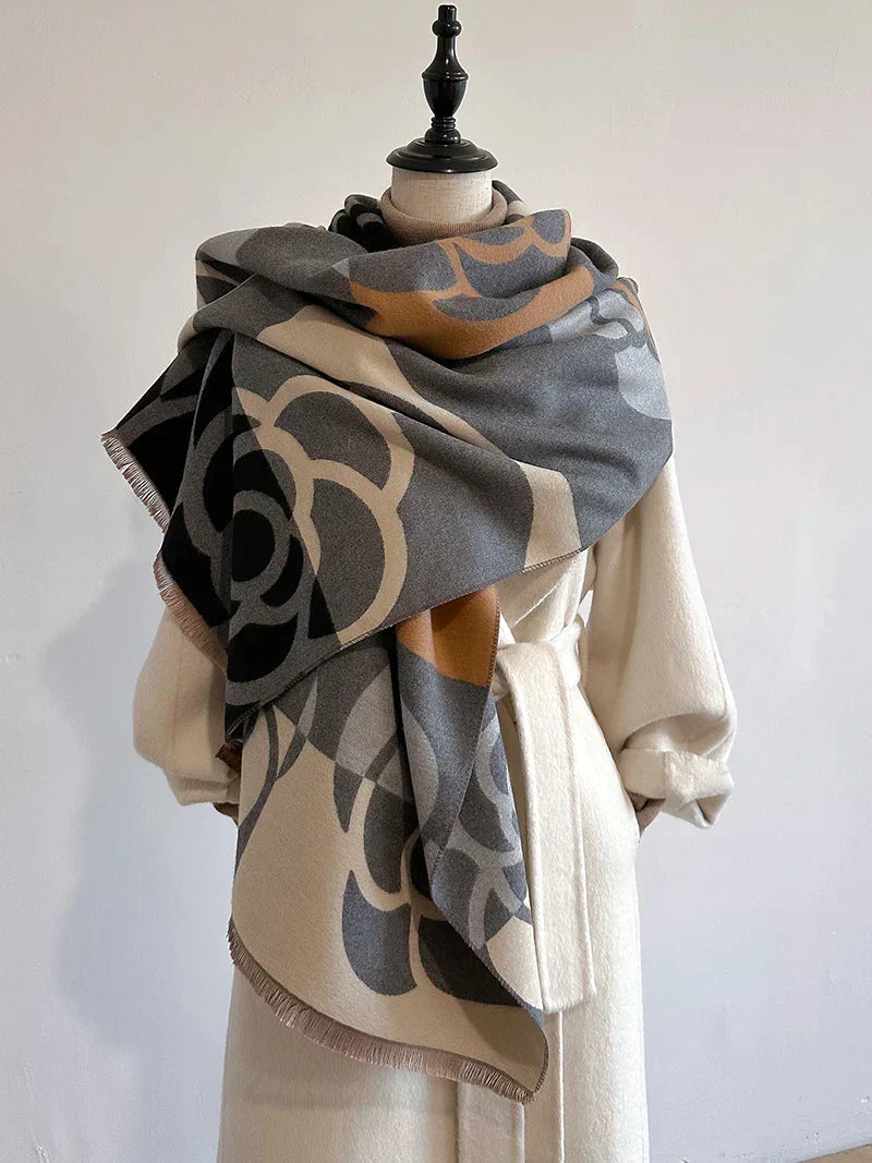 Jossie Reversible Cashmere Scarf | Floral Motif & Luxurious Warmth