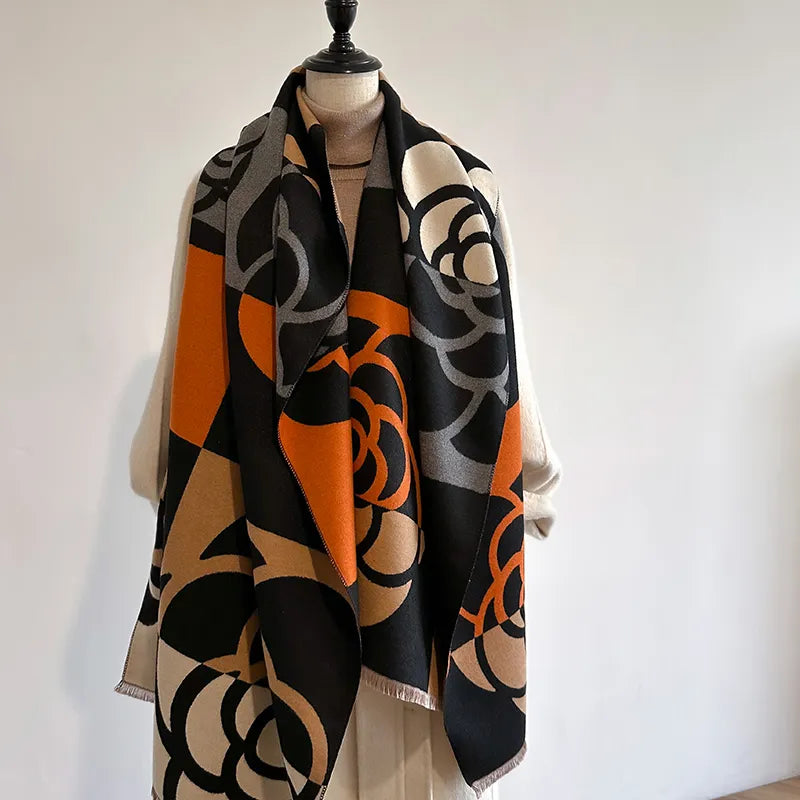 Jossie Reversible Cashmere Scarf | Floral Motif & Luxurious Warmth