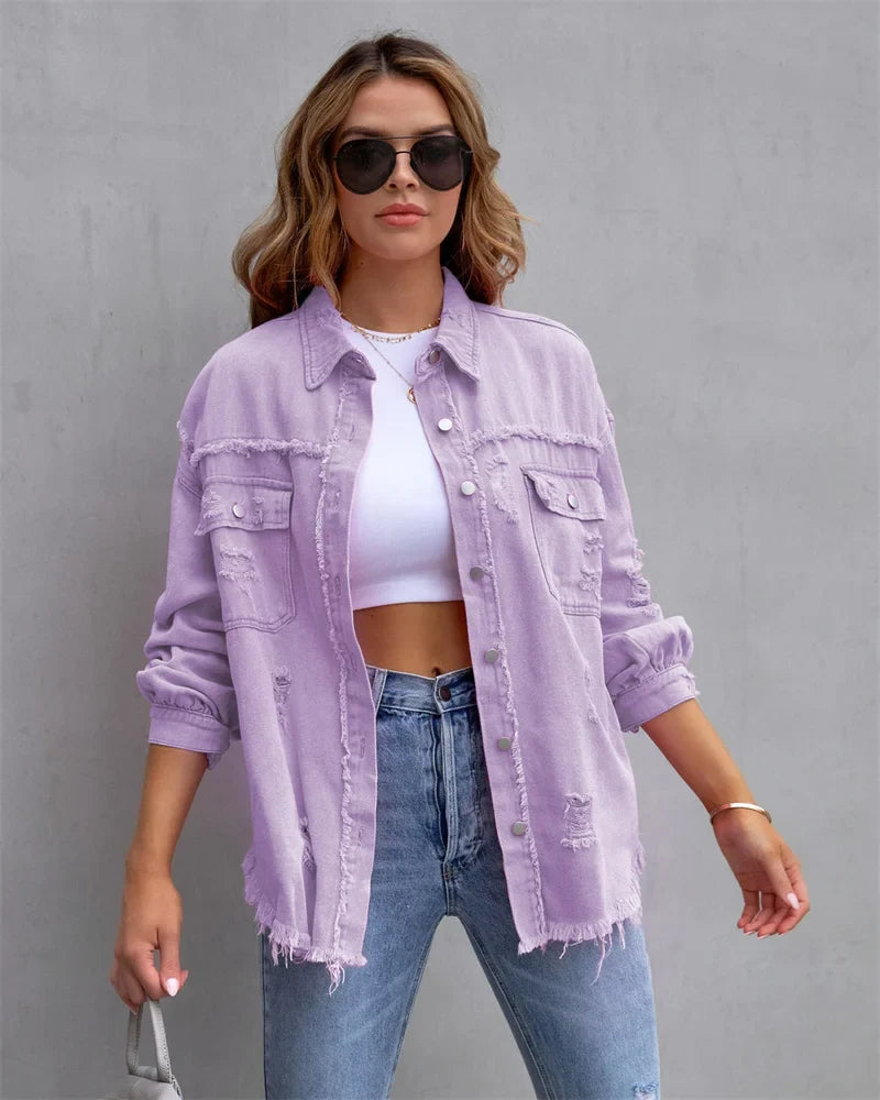 Dana Jacket | Ripped Frayed Hem Denim Jacket