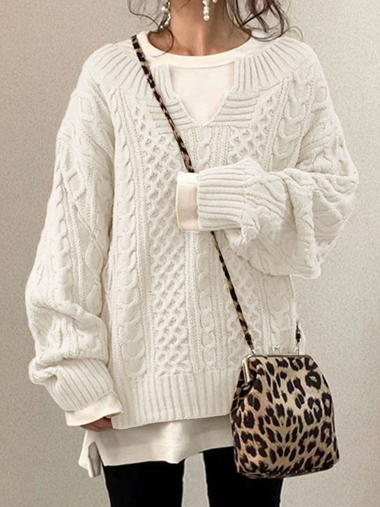 Qaniah Cable Knit Jumper | Women's Autumn Chunky Notch Neck Jumper