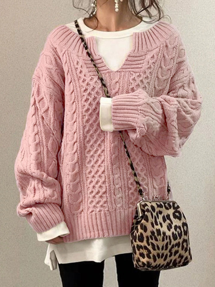 Qaniah Cable Knit Jumper | Women's Autumn Chunky Notch Neck Jumper