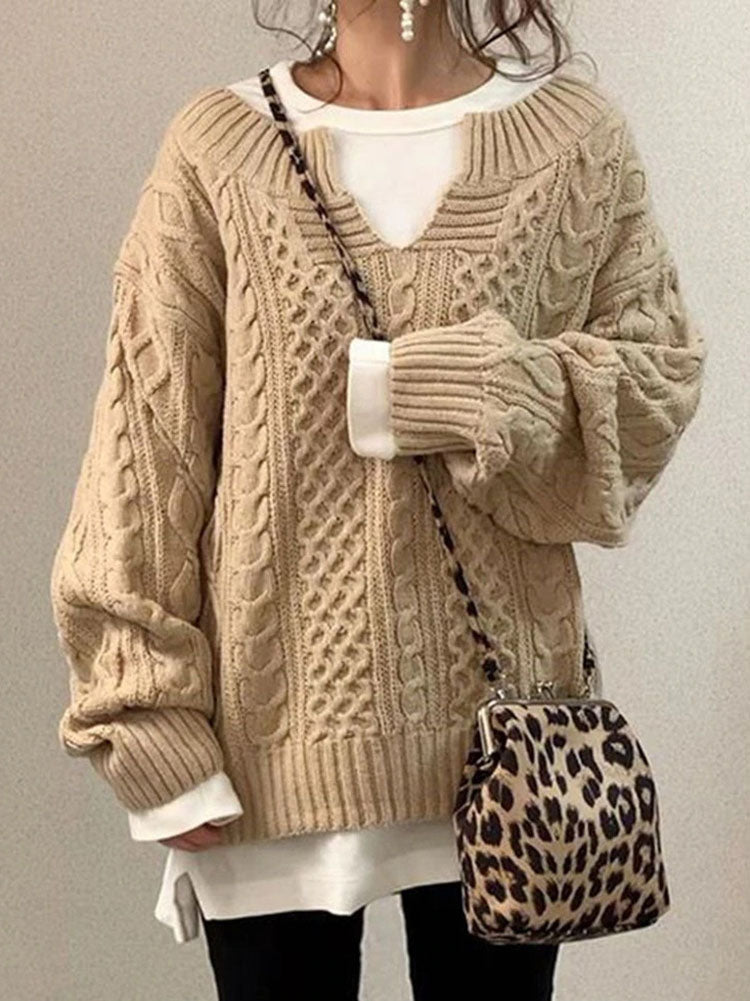 Qaniah Cable Knit Jumper | Women's Autumn Chunky Notch Neck Jumper