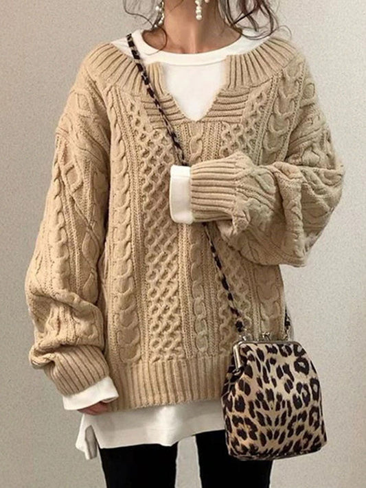 Qaniah Cable Knit Jumper | Women's Autumn Chunky Notch Neck Jumper